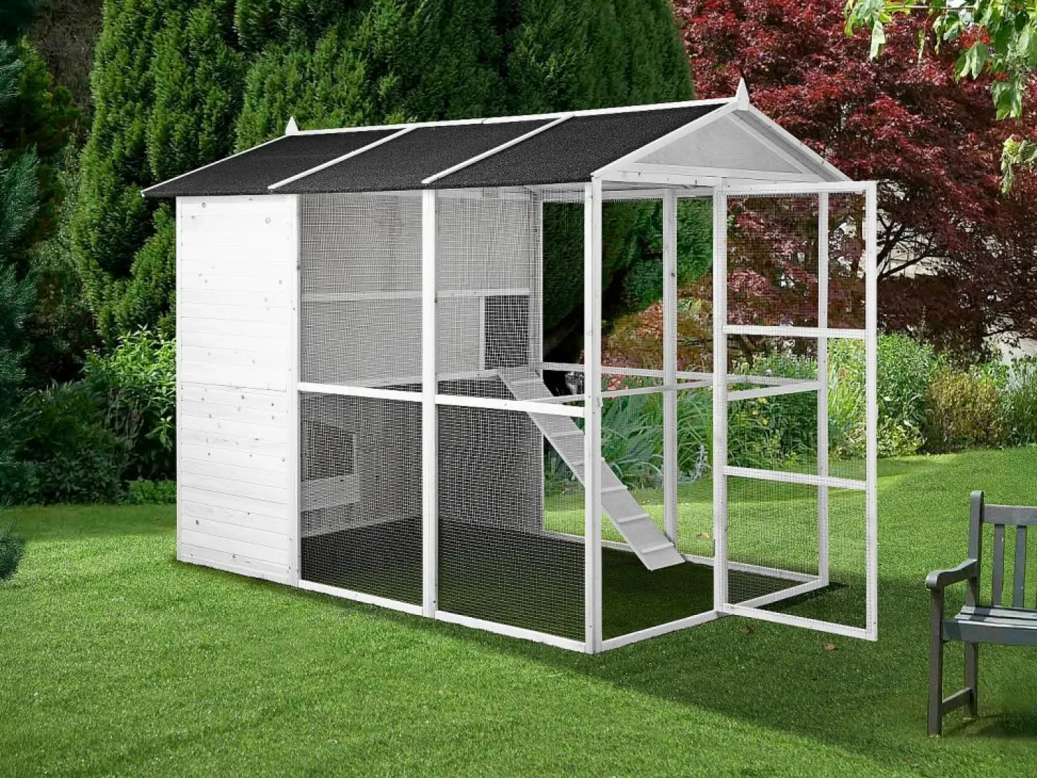 Outlet Gallinero de madera con corral - 10 gallinas - L. 266 x An. 174 x Al. 205 cm - - FERAS Cama De Animales De Compañía