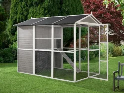 Vente-unique Gallinero de madera con cerca - 10 gallinas - Ancho 266 x Prof. 174 x A. 205 cm - Blanco - FERAS