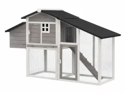 Discount Gallinero de madera con cerca - 4 gallinas - Ancho 173 x Prof. 64 x A. 108 cm - Blanco - LEVAS Cama De Animales De Compañía