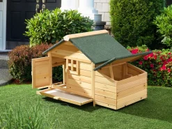 New Vente-unique Gallinero de madera con ponedero - 2 gallinas - Ancho 106 x Prof. 64 x Alt. 71 - Natural- ANSER Color natural claro