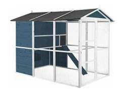 Vente-unique Gallinero de madera con valla - 10 gallinas - L. 266 x Prof. 174 x Alt. 205 cm - y blanco - FERAS