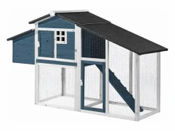 New Gallinero de madera con valla - 4 gallinas - Alt. 108 cm - Azul y blanco - LEVAS Cama De Animales De Compañía