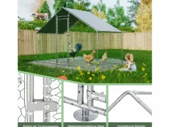 Hauss Spole Gallinero metálico con cierre de seguridad y cubierta de PE impermeable 3,03x1,57x2m