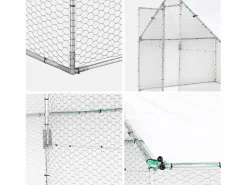 New Gallinero y aviario de acero galvanizado gris et vert Cama De Animales De Compañía