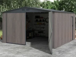 Outlet EXPERTLAND Garaje de acero galvanizado efecto madera gris 15,1 m² NERON Gris antracita / Color natural oscuro
