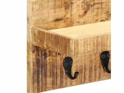 New Garden Furniture - Perchero de pared madera maciza de mango sin tratar 60x15x20 cm Marru00f3n