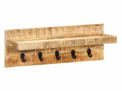 New Garden Furniture - Perchero de pared madera maciza de mango sin tratar 60x15x20 cm Marru00f3n