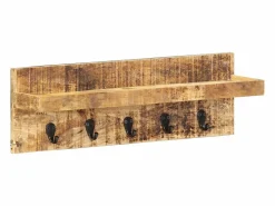 New Garden Furniture - Perchero de pared madera maciza de mango sin tratar 60x15x20 cm Marru00f3n