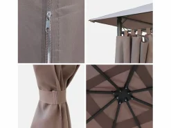 Discount Gazebo de jardín con cortinas 3x3m pardo Cenador Y Quiosco