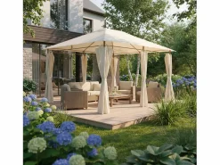 Online Gazebo de jardín 3x4m con cortinas crudo Cenador Y Quiosco