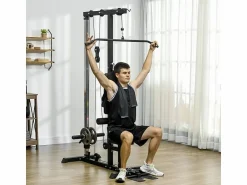 Gimnasio multifuncional para casa, de acero y polipiel, color , regulable con asiento y pedal antideslizante (140x108x197cm)