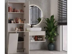 Outlet GLAZE - Mueble de cuarto de baño con cesta - Estilo moderno - 174x60x30 cm - Columna de cuarto de baño Columna De Baño