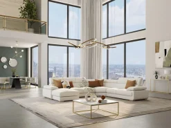 Vente-unique Gran sofá 7 plazas piel ángulo izquierdo ELEVANTO