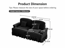 DripeX Gran Sofá 2 Plazas Chenille - Con Funda Extraíble y 2 Cojines - 194x83.5x93cm -