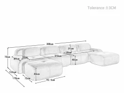New Gran sofá angular modular 388cm - de Pana - con 4 cojines y 2 otomanas - ergonómico - Sofás Club