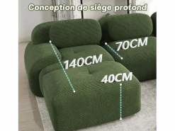 Hot DripeX Gran sofá angular modular 388cm - de Pana - con 4 cojines y 2 otomanas - ergonómico - Verde