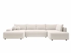 Vente-unique Gran sofá cama rinconera derecha panorámico en tela texturizada DAVISO