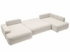Vente-unique Gran sofá cama rinconera derecha panorámico en tela texturizada DAVISO
