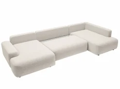 Vente-unique Gran sofá cama rinconera derecha panorámico en tela texturizada DAVISO