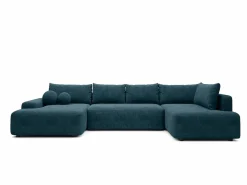 Hot Vente-unique Gran sofá cama rinconera derecha panorámico de 8 plazas en tela texturizada DAVISO Azul