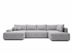 Online Vente-unique Gran sofá cama rinconera derecha panorámico en tela texturizada DAVISO Gris claro