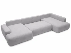 Online Vente-unique Gran sofá cama rinconera derecha panorámico en tela texturizada DAVISO Gris claro
