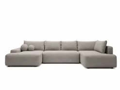 Best Vente-unique Gran sofá cama rinconera derecha panorámico 8 plazas en tela texturizada DAVISO Topo