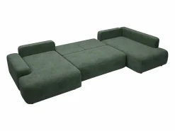 Vente-unique Gran sofá cama rinconera derecha panorámico en tela texturizada verde abeto DAVISO