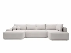 Discount Vente-unique Gran sofá cama rinconera derecha panorámico de 8 plazas en tela texturizada DAVISO Beige