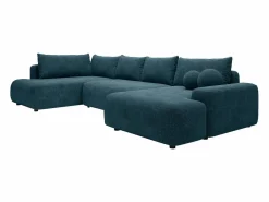 Vente-unique Gran sofá cama rinconera izquierda panorámico de 8 plazas en tela texturizada DAVISO