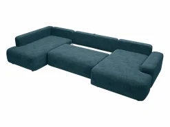 Vente-unique Gran sofá cama rinconera izquierda panorámico de 8 plazas en tela texturizada DAVISO