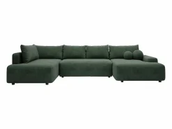 Online Gran sofá cama rinconera izquierda panorámico en tela texturizada verde abeto DAVISO Sofá Xxl