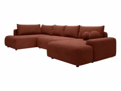 Vente-unique Gran sofá cama rinconera izquierda panorámico en tela texturizada DAVISO