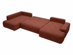 Vente-unique Gran sofá cama rinconera izquierda panorámico en tela texturizada DAVISO