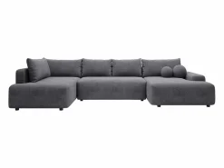 Outlet Vente-unique Gran sofá cama rinconera izquierda panorámico tela texturizada DAVISO Gris antracita