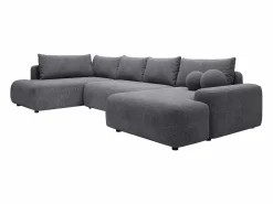 Outlet Vente-unique Gran sofá cama rinconera izquierda panorámico tela texturizada DAVISO Gris antracita