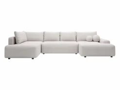 Vente-unique Gran sofá cama rinconera izquierda panorámico de 8 plazas tela texturizada DAVISO