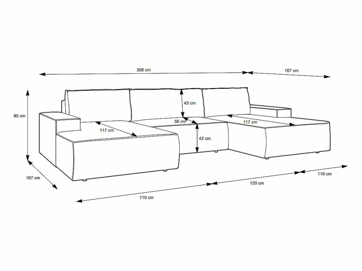 Vente-unique Gran sofá cama rinconera panorámico de pana con compartimentos AMELIA
