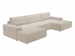 Vente-unique Gran sofá cama rinconera panorámico en tela texturizada color AMELIA