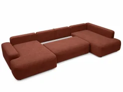 Vente-unique Gran sofá cama rinconera panorámico derecho en tela texturizada DAVISO