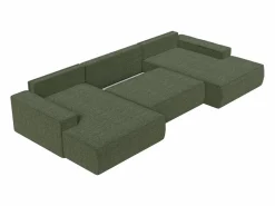 Vente-unique Gran sofá cama rinconera panorámico de tela AMELIA