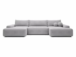 Outlet Gran sofá cama rinconera panorámico 7 plazas en tela texturizada DAVISO Sofá Xxl