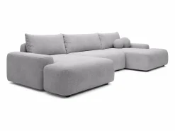 Outlet Gran sofá cama rinconera panorámico 7 plazas en tela texturizada DAVISO Sofá Xxl