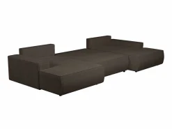 Vente-unique Gran sofá cama rinconera panorámico de pana marrón AMELIA
