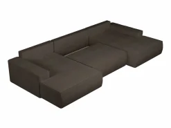 Vente-unique Gran sofá cama rinconera panorámico de pana marrón AMELIA