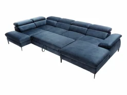 Vente-unique Gran sofá cama rinconera panorámico de terciopelo azul noche SEPINA Pascal Morabito Azul oscuro