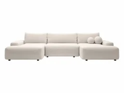 Discount Vente-unique Gran sofá cama rinconera panorámico en tela texturizada DAVISO Crema