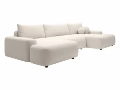 Discount Vente-unique Gran sofá cama rinconera panorámico en tela texturizada DAVISO Crema
