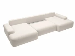 Discount Vente-unique Gran sofá cama rinconera panorámico en tela texturizada DAVISO Crema