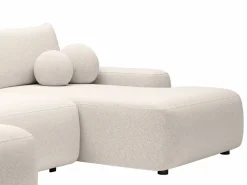 Discount Vente-unique Gran sofá cama rinconera panorámico en tela texturizada DAVISO Crema